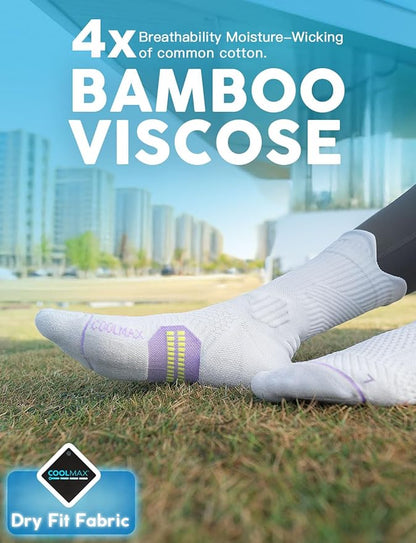 Womens Coolmax Bamboo Viscose Compression Running Crew Socks, Moisture-Wicking Anti-Blister Hiking&Gym Athletic