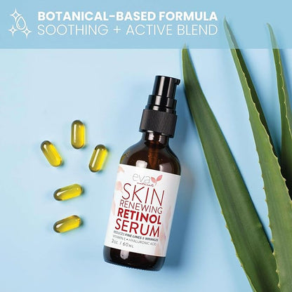 Eva Naturals Retinol Serum for Face with Hyaluronic Acid – Anti Aging Skin Care for Fine Lines, Wrinkles, Dark Spots & Blemish – Brightening Resurfacing Serum for Post Acne and Sensitive Skin – 2oz
