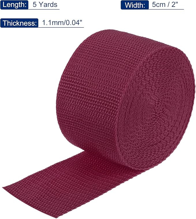 MECCANIXITY Lightweight Polypropylene Webbing Strap 2" 5 Yard Backpack Strapping Band Dark Red for Outdoor Luggage Cargo Straps
