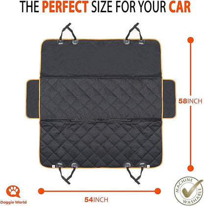 Doggie World Dog Car Seat Cover for Back Seat for Cars & SUVs - Durable Pet Car Seat Cover Backseat Protector, Nonslip Dog Hammock for Car, Waterproof Scratchproof Rear Seat Cover Against Dirt, Fur