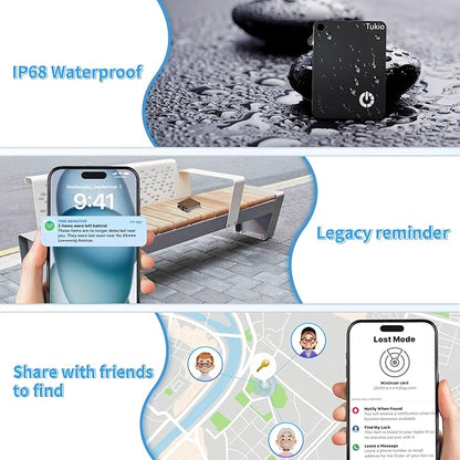 Locator Tag Compatible with Apple Find My APP (iOS Only, Not for Android), Bluetooth Tracker with Wireless Charging and IP68 Waterproof, Backpacks, Luggage, Key Tracker Tag.Black-Orange-2 Pack