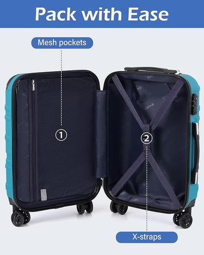 Coolife Luggage Suitcase Carry-on Hardside Travel Luggage TSA Lock Spinner Telescopic Handle
