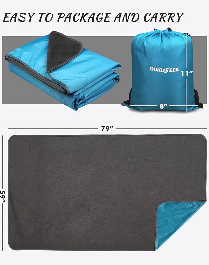 Outdoor Waterproof Camping Blanket - Hooded Fleece Windproof Blanket for Stadium, Sporting Events, Concert, Picnic, Car, Boat - Packable Camp Blanket for Cold Weather, Camping Gear Must Haves…