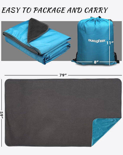 Outdoor Waterproof Camping Blanket - Hooded Fleece Windproof Blanket for Stadium, Sporting Events, Concert, Picnic, Car, Boat - Packable Camp Blanket for Cold Weather, Camping Gear Must Haves…