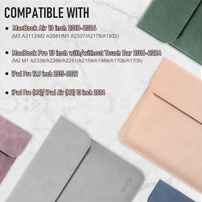 Allinside 13 Inch Laptop Sleeve Case for MacBook Air 13 2018-2025/MacBook Pro 13 2016-2022/Macbook Pro 14 2021-2024, Waterproof Matte PU Leather Horizontal Envelope Protective Case Cover, Gray