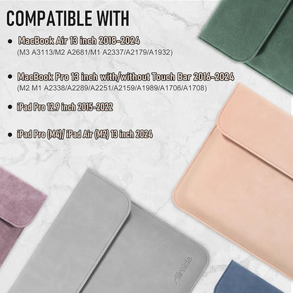 Allinside 13 Inch Laptop Sleeve Case for MacBook Air 13 2018-2025/MacBook Pro 13 2016-2022/Macbook Pro 14 2021-2024, Waterproof Matte PU Leather Horizontal Envelope Protective Case Cover, Gray