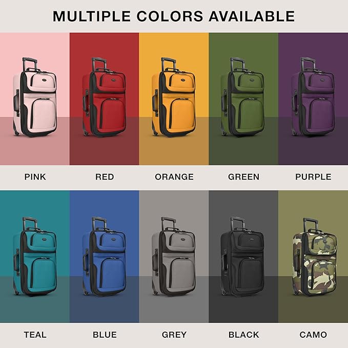 U.S. Traveler Rio Lightweight Softside Rolling Carry-on Suitcase, 2-Wheel Set, Orange