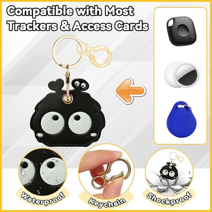 Leather Keychain for Airtag, Cute Protective Keychain Holder Compatible with Apple Air Tag,GPS Item Tracker Case Cover for Keys,Bags,Pets,Luggage(Briquette)