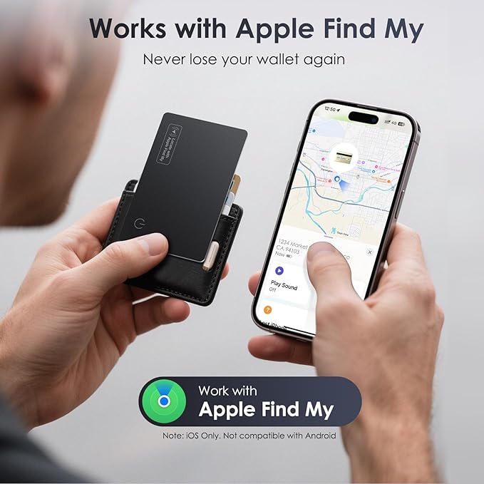 Wallet Tracker Card Air-Tag (iOS Only) - Work with Apple Find My, Bluetooth Tracker Smart Tracking Card Wallet Finder, 0.07in Slim, IP68 Waterproof, Item Locator for Luggage Tags, Passports, Purse