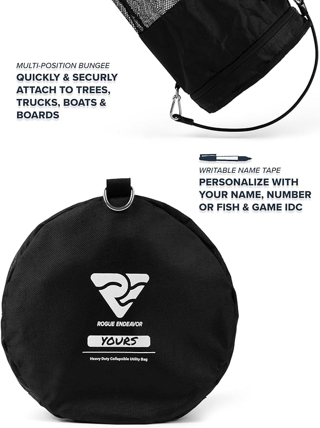 Rogue Endeavor Collapsible Mesh Free Dive Snorkel Bag - Designed for Long Fins, Collapsible, with Attachments for Dock, Boats and Trees.