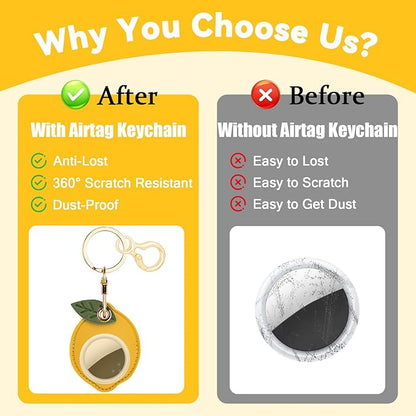 Leather Keychain for Airtag, Cute Protective Keychain Holder Compatible with Apple Air Tag,GPS Item Tracker Case Cover for Keys,Bags,Pets,Luggage(Lemon)