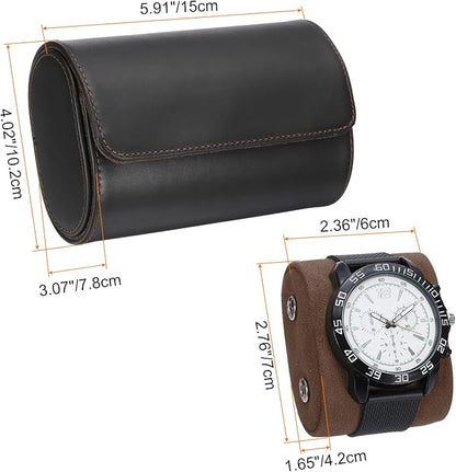 HARFINGTON Watch Roll Travel Case 2 Slot Portable Leather Watch Case for Men and Women, Watches Storage Organizer with Removable Pillows for Traveling, Display, Home Storage, Coffee