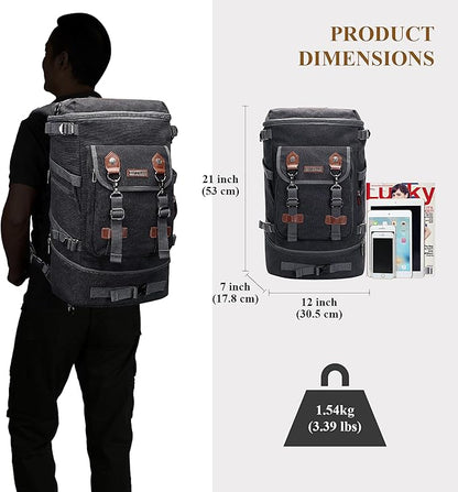 WITZMAN Travel Backpack for Men Women Canvas Backpack Carry on Luggage Rucksack Convertible Duffel Bag Large (A568 Black)