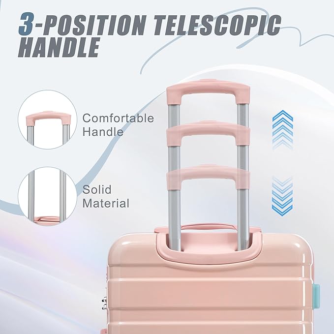 Campfun 3 Piece Luggage Sets, PC Gradient Color Suitcase Set with Double Spinner Wheels, Durable Carry On Luggage with Combination Lock, 20/24/28 inch, Pink+Blue