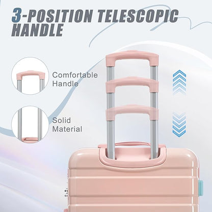 Campfun 3 Piece Luggage Sets, PC Gradient Color Suitcase Set with Double Spinner Wheels, Durable Carry On Luggage with Combination Lock, 20/24/28 inch, Pink+Blue