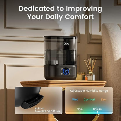 COMHOMA Smart Humidifiers for Bedroom, 5L Top Fill Supersized Humidifier Essential Oil Diffuser for Baby & Plants, 3 adjustable Mist with 28dB Quiet, Touch/APP/7-color Nightlight, 36H Runtime, Black