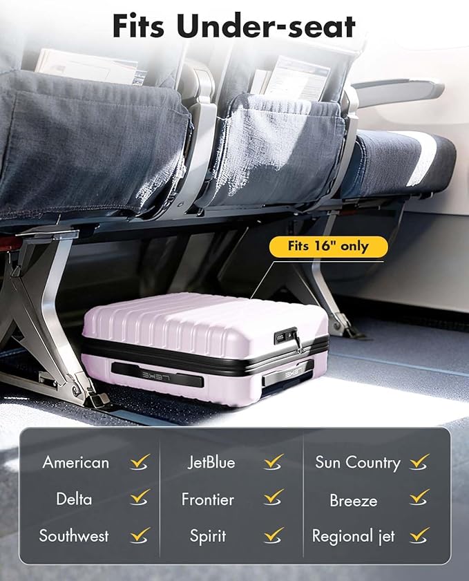 Lekesky 16 Inch Underseat Carry On Luggage Airline Approved, Small Hard Shell Suitcase with TSA Lock Spinner Wheels, Lightweight Personal Item Carry-On for Travel, Purple
