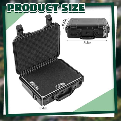 1 Pcs 8.5 x 6.5 x 3.7 Inch Waterproof Hard Case with DIY Customizable Foam Insert Portable Protective Case with Knife for Camera Drones Equipments Tools Test Instruments (Black)