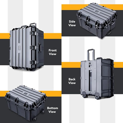 Lykus HC-7240 Large Waterproof Hard Case with Wheels and Customizable Foam, Interior Size 28.3x21.6x15.6 inch, Suitable for cameras, lenses, electronic equipment and more