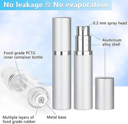 Refillable Perfume Atomizer Travel Bottle 5ml Leakproof Luxury Travel Perfume Refillable Bottle, Portable Fragrance Atomiser (Silver)
