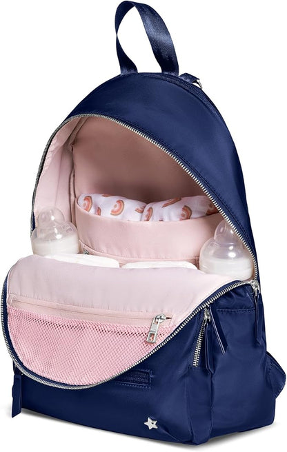JuJuBe New Everyday Diaper Bag Backpack with Portable Changing Pad, Stroller Straps, Large Travel Backpack for Boy or Girl, Carrying Baby Bottles, Wipes, Diapers, Pacifiers, Navy