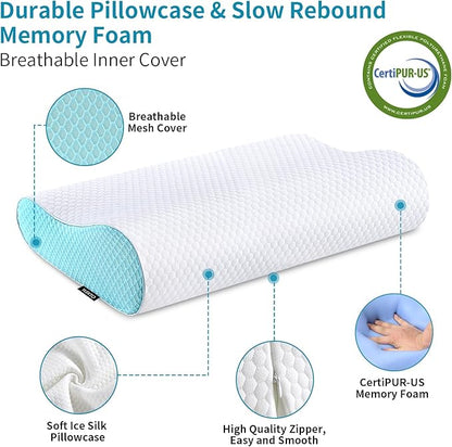 Memory Foam Pillows Neck Pillow Bed Pillow for Sleeping Ergonomic Cervical Contour Pillow for Side Back Stomach Sleeper for Neck and Shoulder Pain