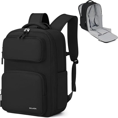 MILADA Expandable Travel Backpack 28L to 39L, TSA-Approved Carry On Backpack with 17 Inch Laptop Compartment, School Business Work Backpack for Men & Women, Black
