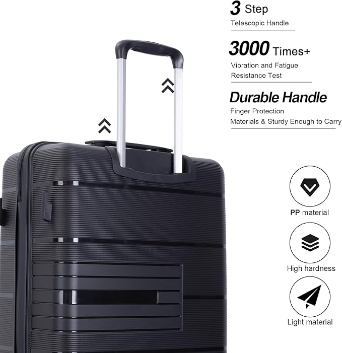 Luggage 3 Piece Sets Suitcase Set with Double Spinner Wheels, Lightweight Carry On Hardside Travel Luggage with TSA Lock, (20/24/28) (Black)