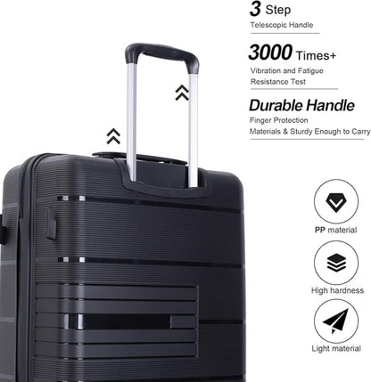 Luggage 3 Piece Sets Suitcase Set with Double Spinner Wheels, Lightweight Carry On Hardside Travel Luggage with TSA Lock, (20/24/28) (Black)
