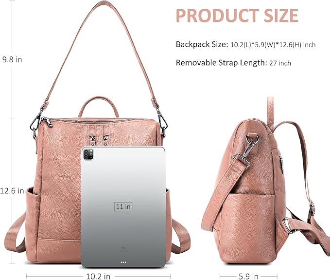 Genuine Leather Backpack Purse for Women: Fashion Ladies Convertible Backpack Designer Shoulder Handbag for Travel