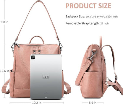 Genuine Leather Backpack Purse for Women: Fashion Ladies Convertible Backpack Designer Shoulder Handbag for Travel
