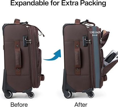 Hanke 20 Inch Softside Expandable Carry On Luggage with Spinner Wheels, Rolling Suitcase Travel Luggage with TSA Approved Luggage,Coffee