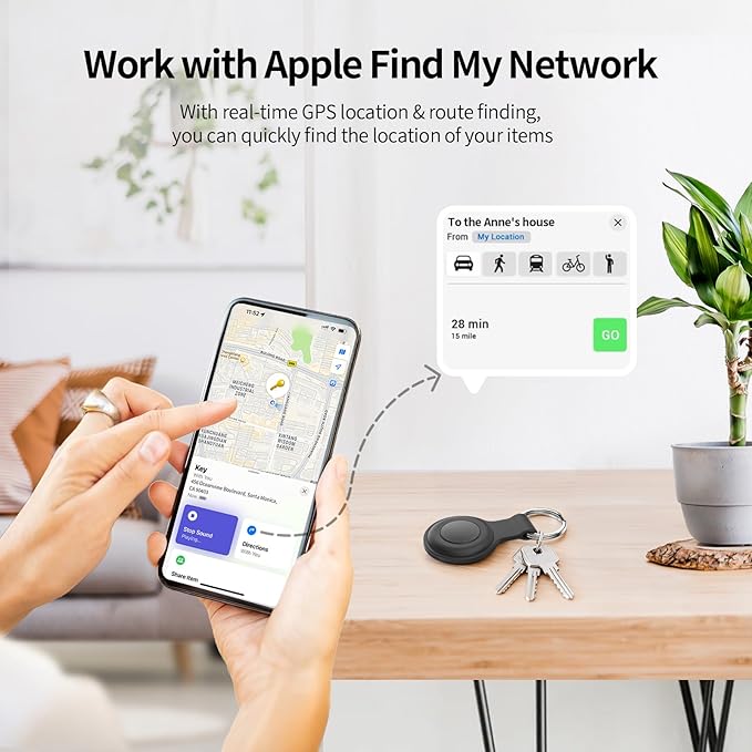 Tracker Tags 2 Pack, Bluetooth Smart Tag for Item Finder, Compatible with iOS Find My, Replaceable Battery & Long Battery Life, Item Locator for Keys, Luggage, Bags, Wallet with Key Chain