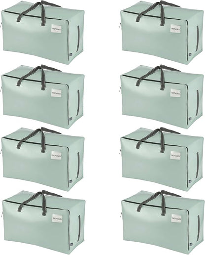 VENO 8 Pack Moving Bags and Large Christmas Decoration Storage Bins with lids. Alternative to Moving Boxes, Packing Supplies for College. Heavy Duty Totes (Shiny Light Green, 8 Pack)