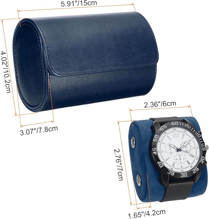 HARFINGTON Watch Roll Travel Case 2 Slot Portable Leather Watch Case for Men and Women, Watches Storage Organizer with Removable Pillows for Traveling, Display, Home Storage, Blue