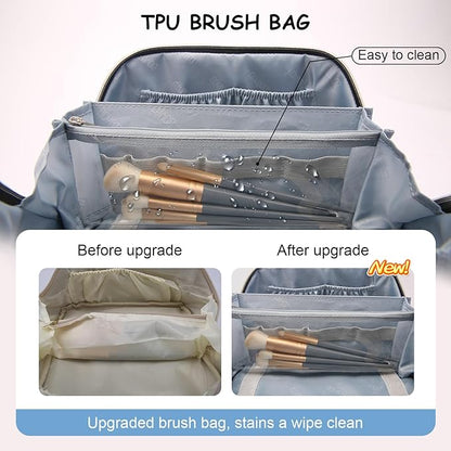 BOYATU Travel Makeup Bag Organizer Cosmetic Bag: 3 Pcs Set Make up Bags for Women with Handle - Waterproof Vegan Leather Toiletry Bags Travel Essentials Pouch with Compartments (01-Black)