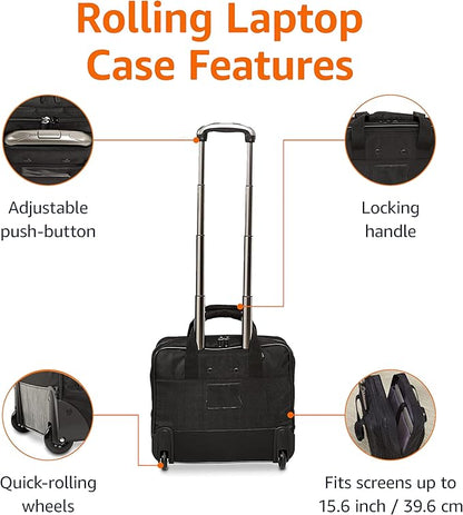 Amazon Basics Rolling Laptop Case, 15.6 in, Black