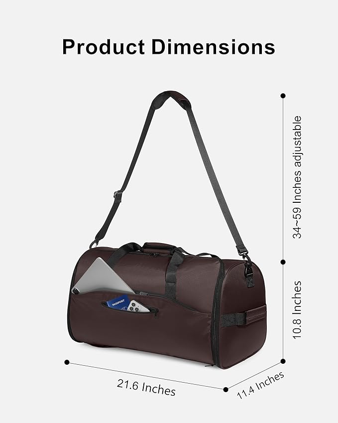 NPBAG Convertible Garment Duffle Bags for Travel - Carry on Garment Bag, Suit Bag for Men & Women, 3 in 1 Foldable Travel Duffle Backpack with Shoulder Strap (Brown)
