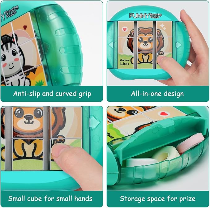 Rotating Puzzle for Kids 3 4 5 6 7 8 Year Old, 4 Puzzles in 1, Toddlers Travel, Car, Airplane, Road Trip Activities, Fine Motor Skills, Fidget, Gift for Boys & Girls Ages 3+(Animals