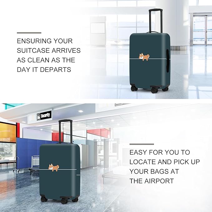 Hunter Green Luggage Cover, Washable Suitcase Protector Simple Cartoon Fox Design Anti-scratch for 24",26" Bag