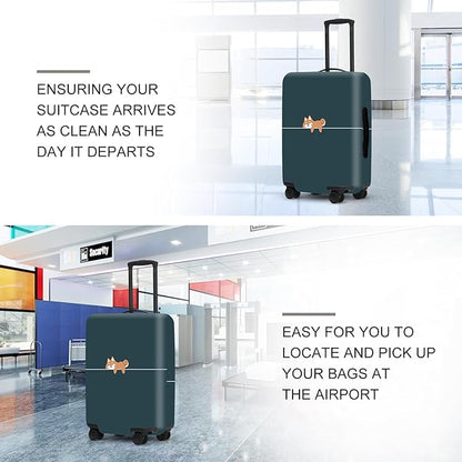 Hunter Green Luggage Cover, Washable Suitcase Protector Simple Cartoon Fox Design Anti-scratch for 24",26" Bag