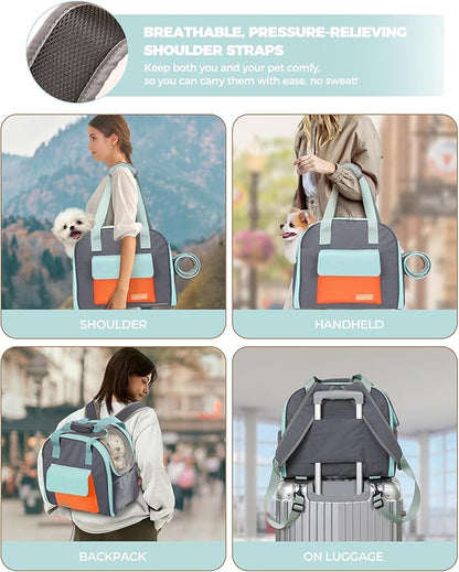 Expandable Cat & Small Dog Carrier Backpack, Soft-Sided Airline-Approved Pet Travel Bag with Dual-Side Expansion, Under-Seat Fit, Breathable Mesh, for Hiking, Vet Visits & Trips (Up to 22 lbs)