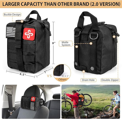 Survival Kit, 250Pcs Survival Gear First Aid Kit with Molle System Compatible Bag and Emergency Tent, Emergency Kit for Earthquake, Outdoor Adventure, Hiking, Hunting, Gifts for Men Women