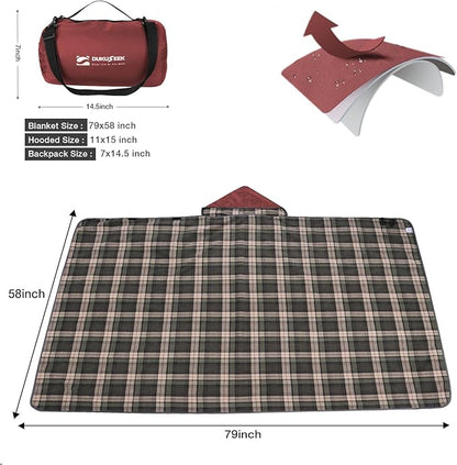 DUKUSEEK Stadium Blanket for All Weather, Waterproof Outdoor Blankets with Hood, Soft Warm Fleece Camping Blanket Windproof for Outdoor Sports, 79x58