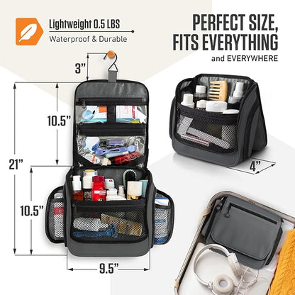 VENTURE 4TH Hanging Travel Toiletry Bag for Women & Men – Large Toiletry Organizer with 18 Compartments, Removable TSA Pouch, Travel Wash Bag for Toiletries, Makeup & Shaving Kit (Shadow Gray)