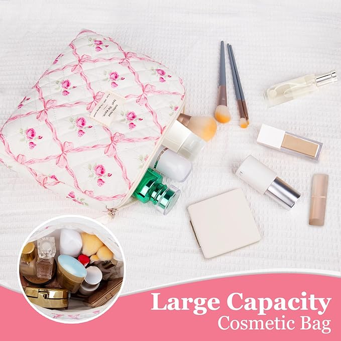 2PC Makeup Bag Set, Cute Cosmetic Bag for Women Girls, Floral Coquette Aesthetic Toiletry Bag, Travel Make Up Organizer Bag (Graffiti-Colored)