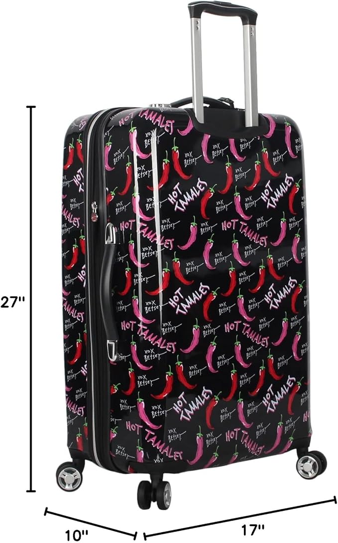 Betsey Johnson 26 Inch Checked Luggage Collection - Expandable Scratch Resistant (ABS + PC) Hardside Suitcase - Designer Lightweight Bag with 8-Rolling Spinner Wheels (TAMALE, 26in)