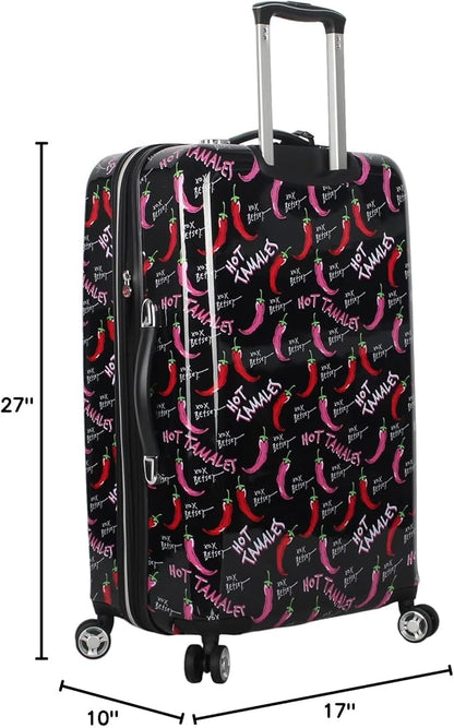 Betsey Johnson 26 Inch Checked Luggage Collection - Expandable Scratch Resistant (ABS + PC) Hardside Suitcase - Designer Lightweight Bag with 8-Rolling Spinner Wheels (TAMALE, 26in)