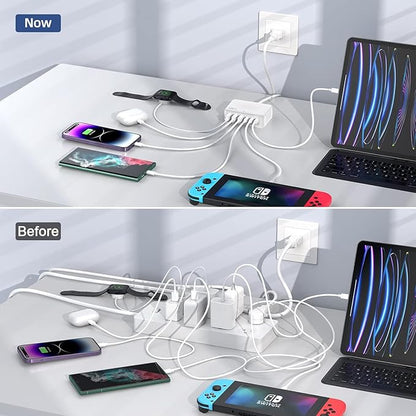 USB C Fast Charger,100W GaN 6 Port Type USB C Charging Station Hub Block USBC Wall Charger Power Strip Adapter Plug Cube Brick USBC USB A for iPad Air/Pro,iPhone 16 15 14 13 12 11 Pro Max,Galaxy S24