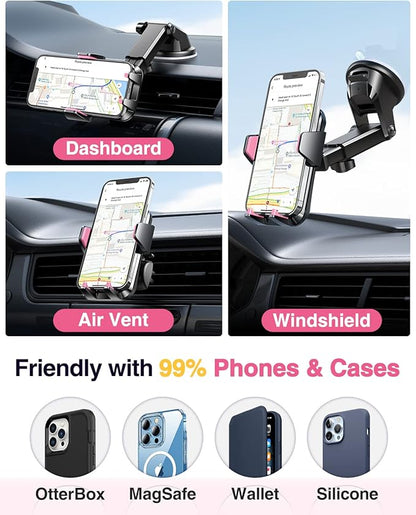 VANMASS【85+LBS Strongest Suction & Military-Grade Ultimate Car Phone Mount【Patent & Safety Certs】 Cell Phone Holder Truck for Dashboard Windshield Vent for iPhone 17 Pro Max 16 15 Desk Mounts, Pink